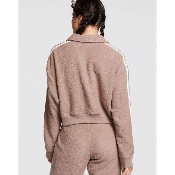 VICTORIA'S SECRET PINK REVERSE FLEECE CROPPED POLO SWEATSHIRT. SZ XL NWT Blush - Picture 3 of 11